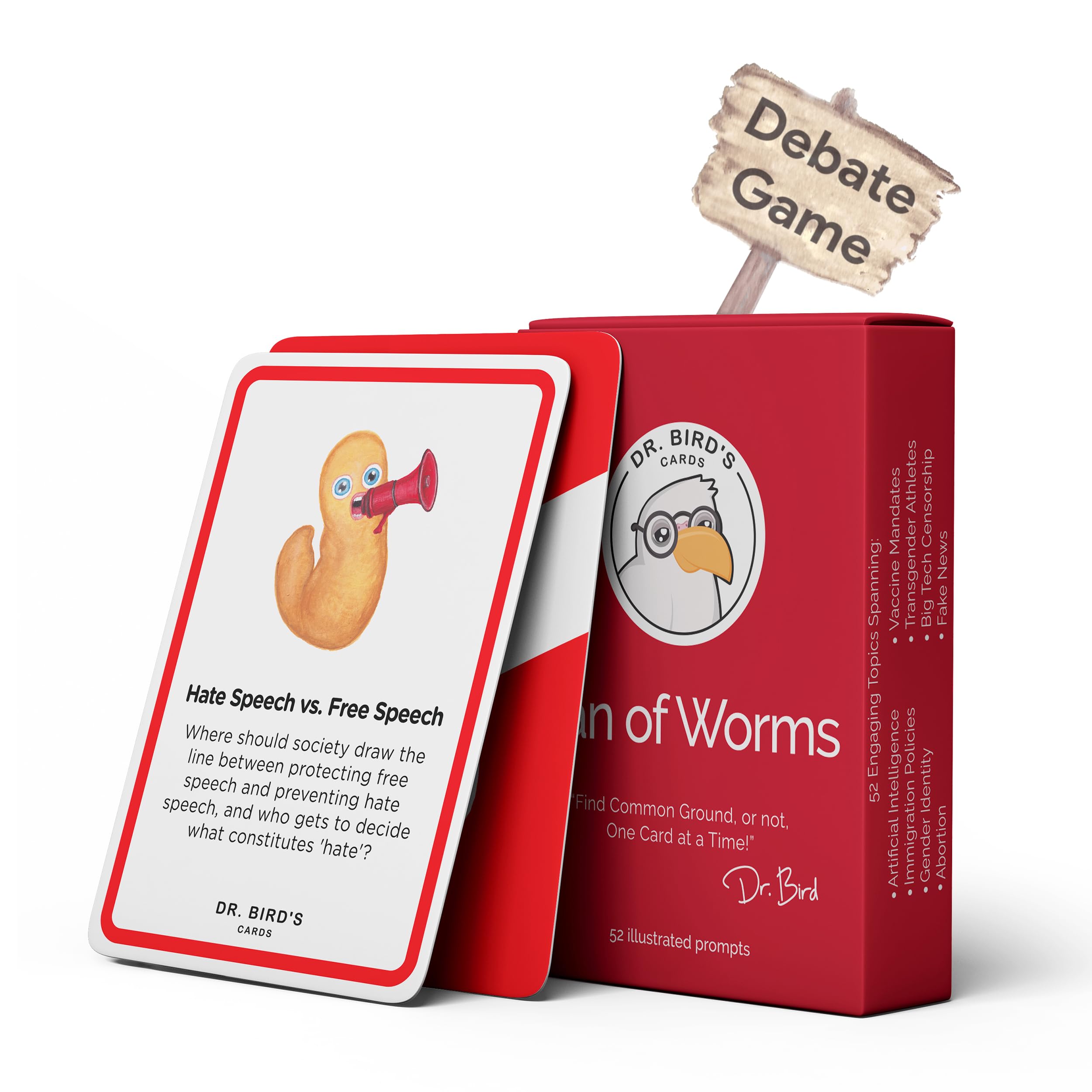Dr. Bird's Cards - Can of Worms: The Ultimate Debate Card Game for Adults – Fun, Educational, and Intellectual Gift for College Students, Homeschool Activities, and Family Discussions