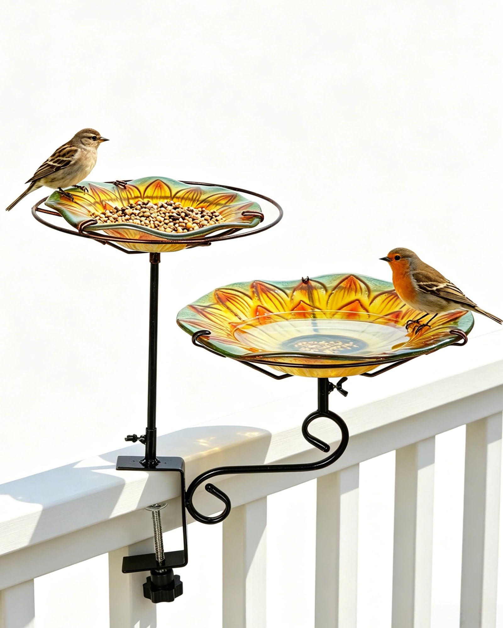 Glass Deck Mounted Bird Bath with Feeder