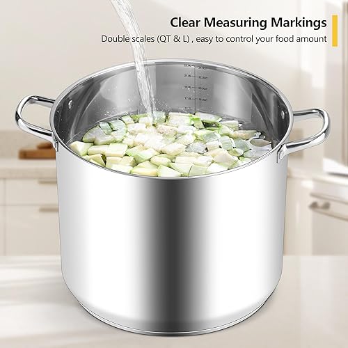 Miniatura 4 de Homikit - Olla de acero inoxidable, olla grande de 24 cuartos de galón con tapa, utensilios de cocina con parte inferior de tres capas para gas de