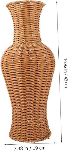 Vista 5 de TEHAUX Jarrón rústico para decoración de piso de imitación de ratán para ramo