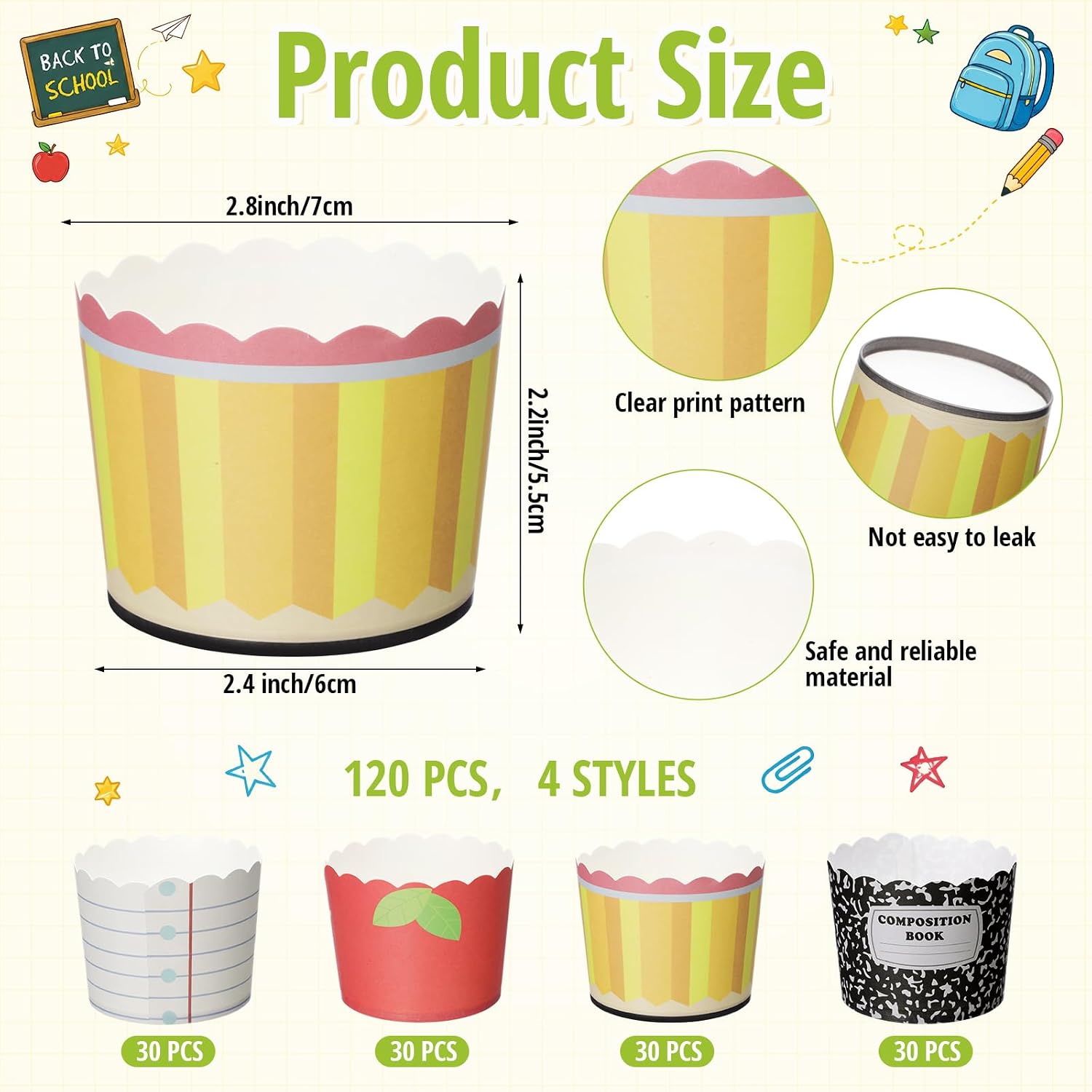 Qinyoung 120 Pcs Back to School Cupcake Liners School Cup Cake Decoration
