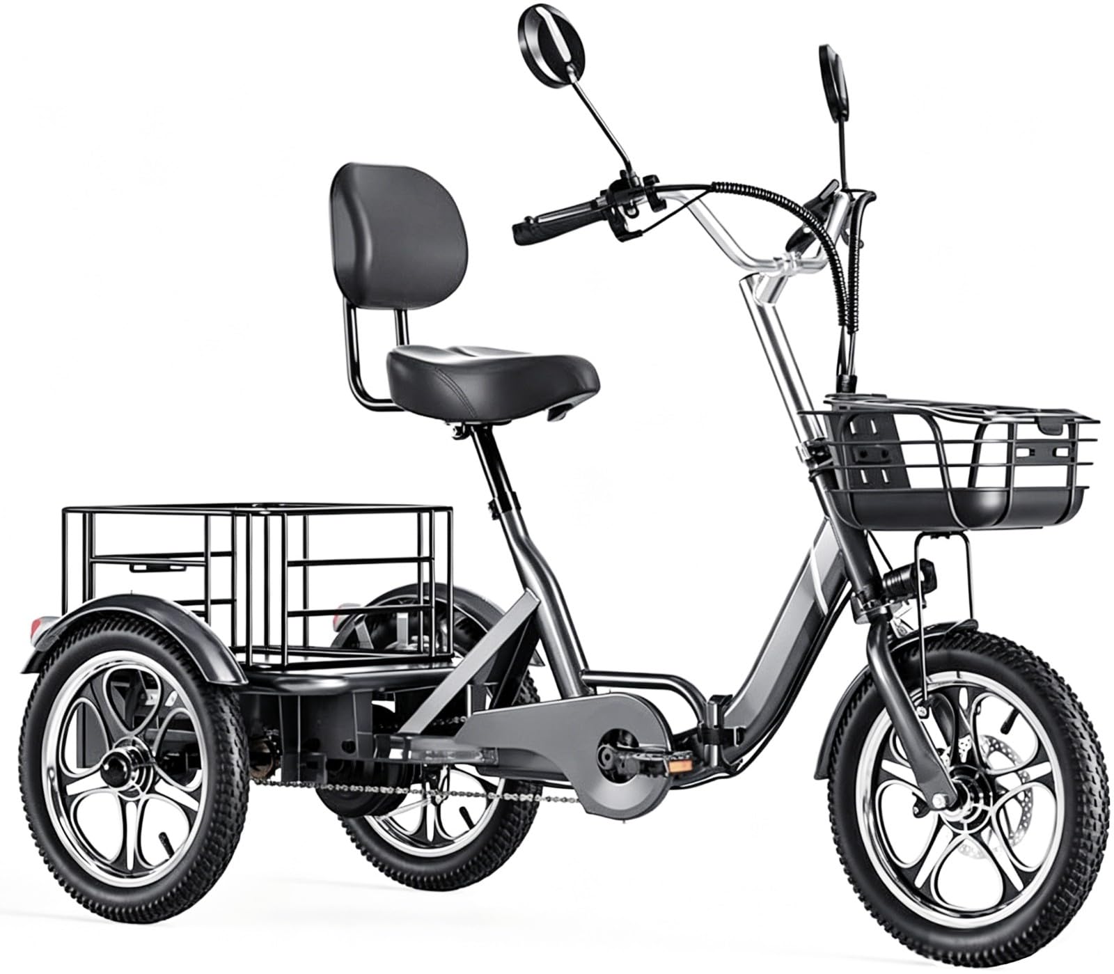 Tricycle Électrique Trois Roues, Vélo Électrique Adulte, Tricycle Cargo Électrique 16 Pouces, Batterie Li-ION 48 V 1056 Wh, Autonomie 120 À 150 Km, Porte-Bagages Grande Capacité 48V15Ah