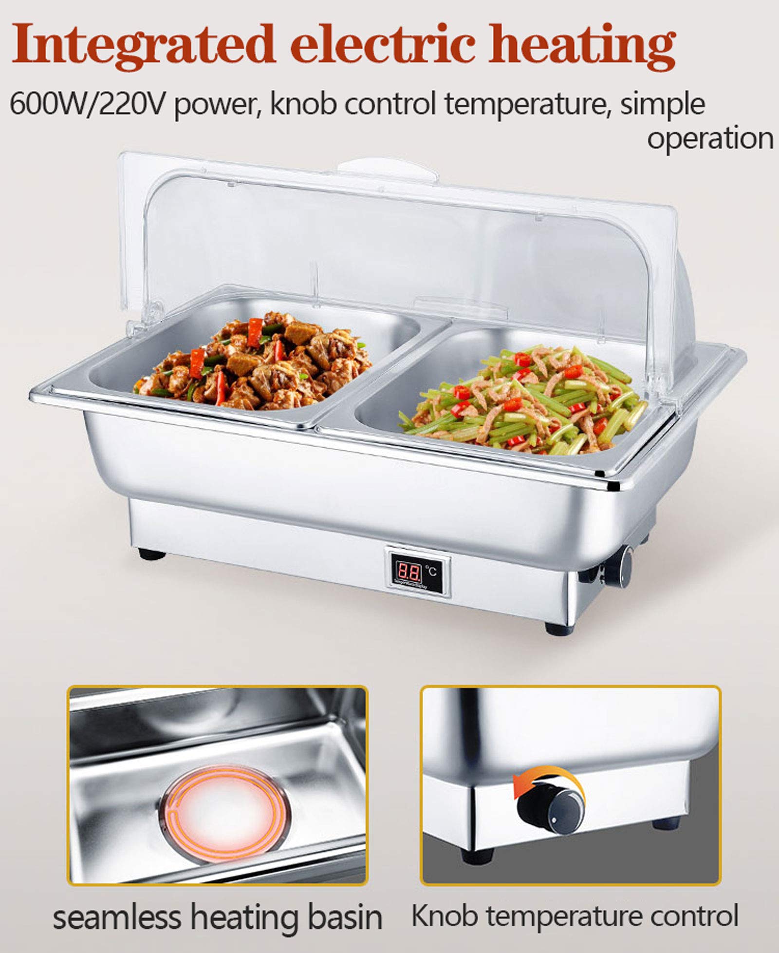 Scaldavivande elettrico, 9 l, in acciaio inox, per buffet, feste e buffet, temperatura regolabile (35-85 °C) forniture per ristorazione