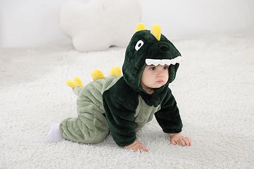 Miniatura 7 de LOLANTA Clohtes cálidos para bebés Disfraces de dinosaurio de Halloween de invierno para niños (verde, 30-42 meses)