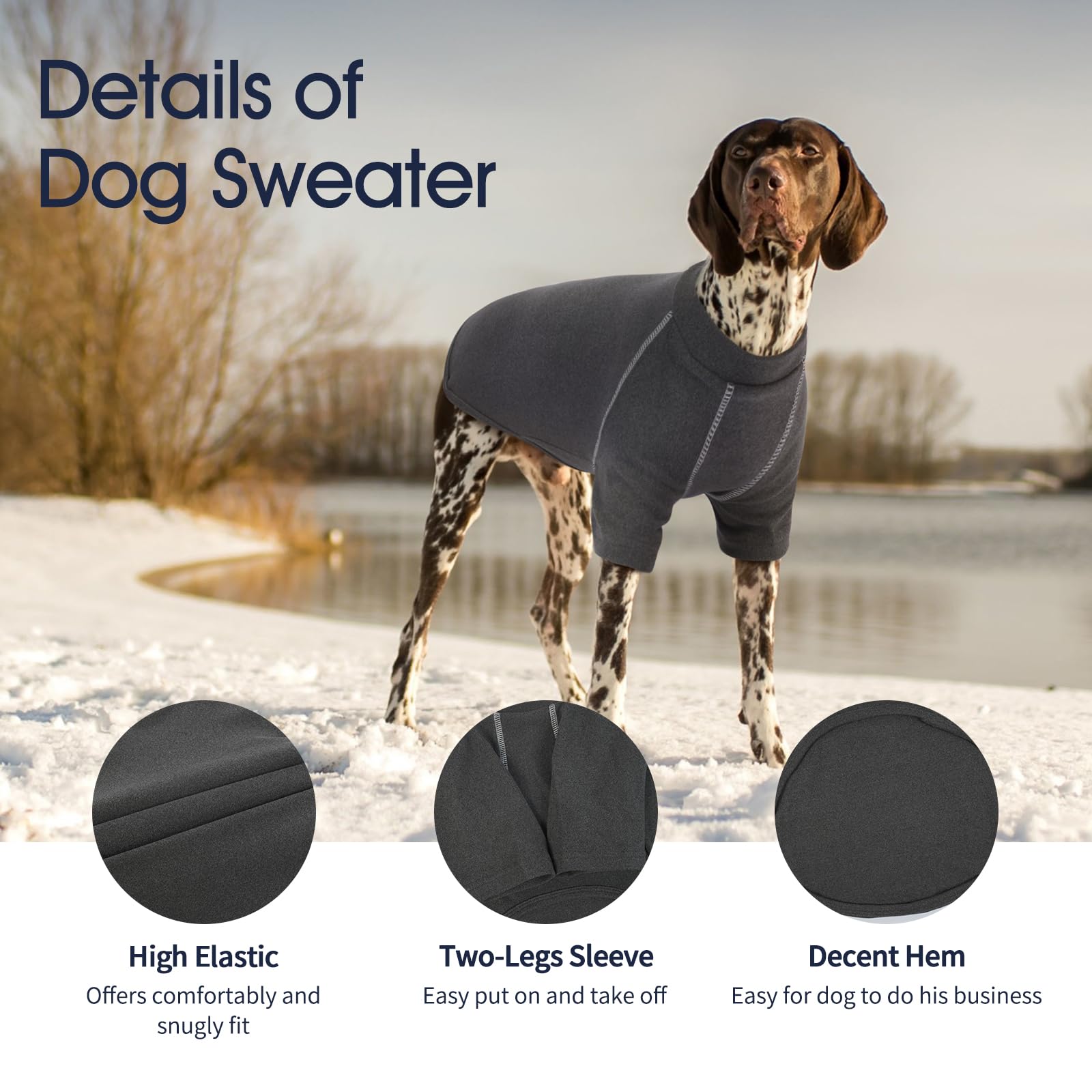 IECOii Girl Dog Sweater - Fleece Pullover Jumper, Medium Size, Grey, Warm Winter Sweatshirt for Medium Dogs Pug & Dachshund - Image 4