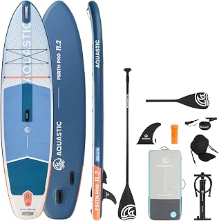 AQUASTIC Stand Up Paddling Board Perth PRO 11'2" Inflatable SUP Board with Mountable Seat Including Kayak Seat, 9 Inch Slide-In Fin & Backpack - Ideal for Beginners and Leisure Paddlers