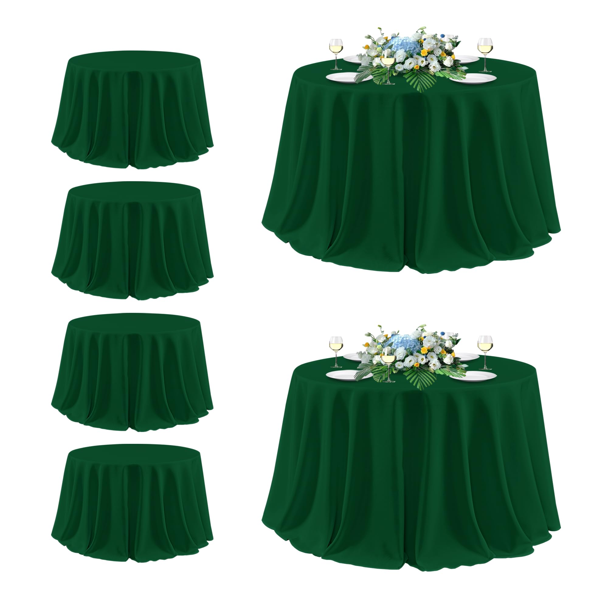 sancua Round Tablecloth 132 Inch Fit 54-96 Inch Tables, 6 Pack Hunter Green