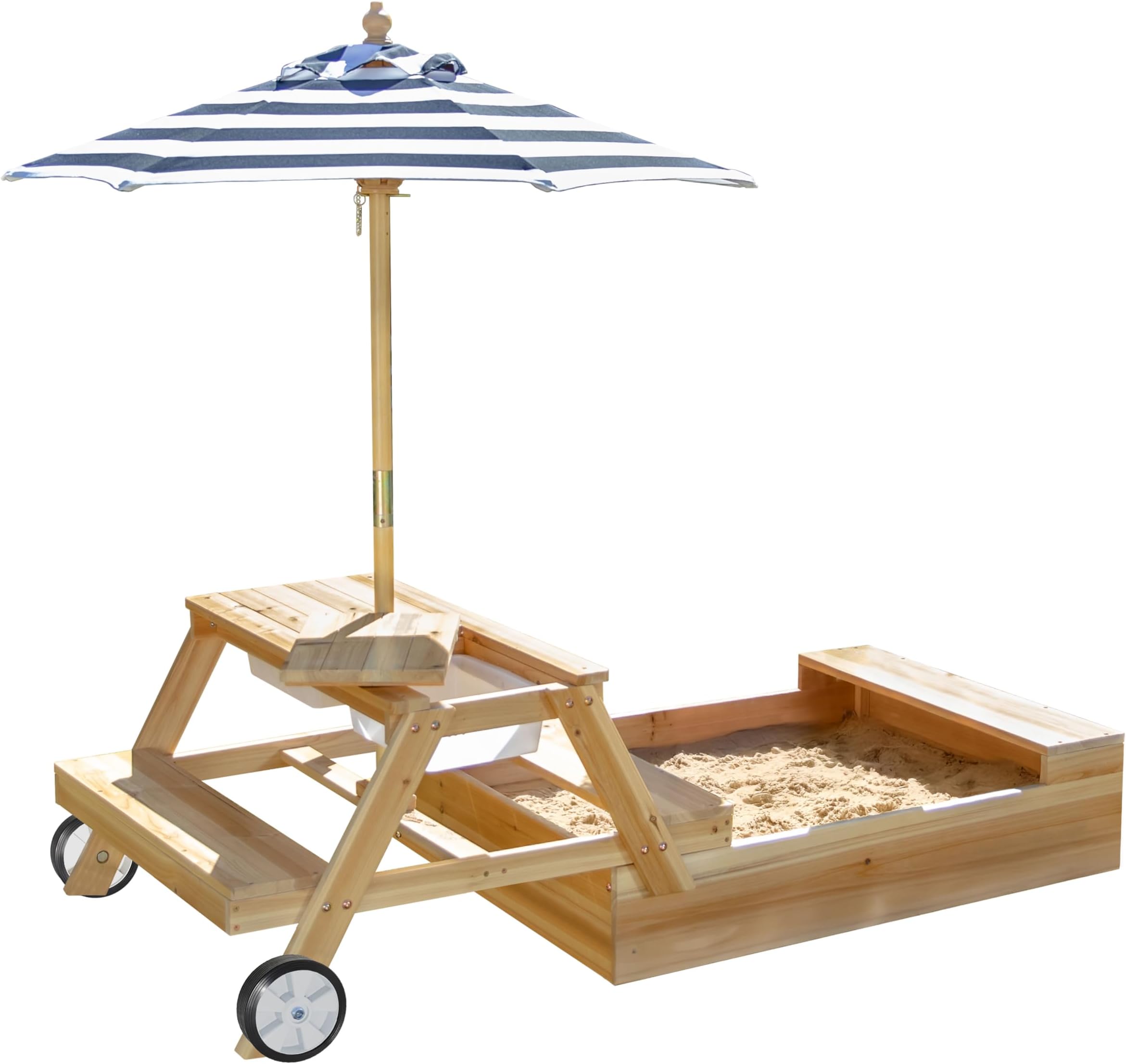 Teamson Kids 2-in-1 Wooden Sandbox with Cover and Picnic Table, Outdoor Sandbox with Lid, Sand Box for Kids Ages 4-8, Outdoor Playset with Accessories, Perfect for Backyard, Beach