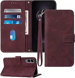Capa carteira para celular S25 Edge, compartimento para cartão com alça de pulso TPU para proteção interna, capa flip de couro PU para Samsung Galaxy S25 Edge (vermelha)