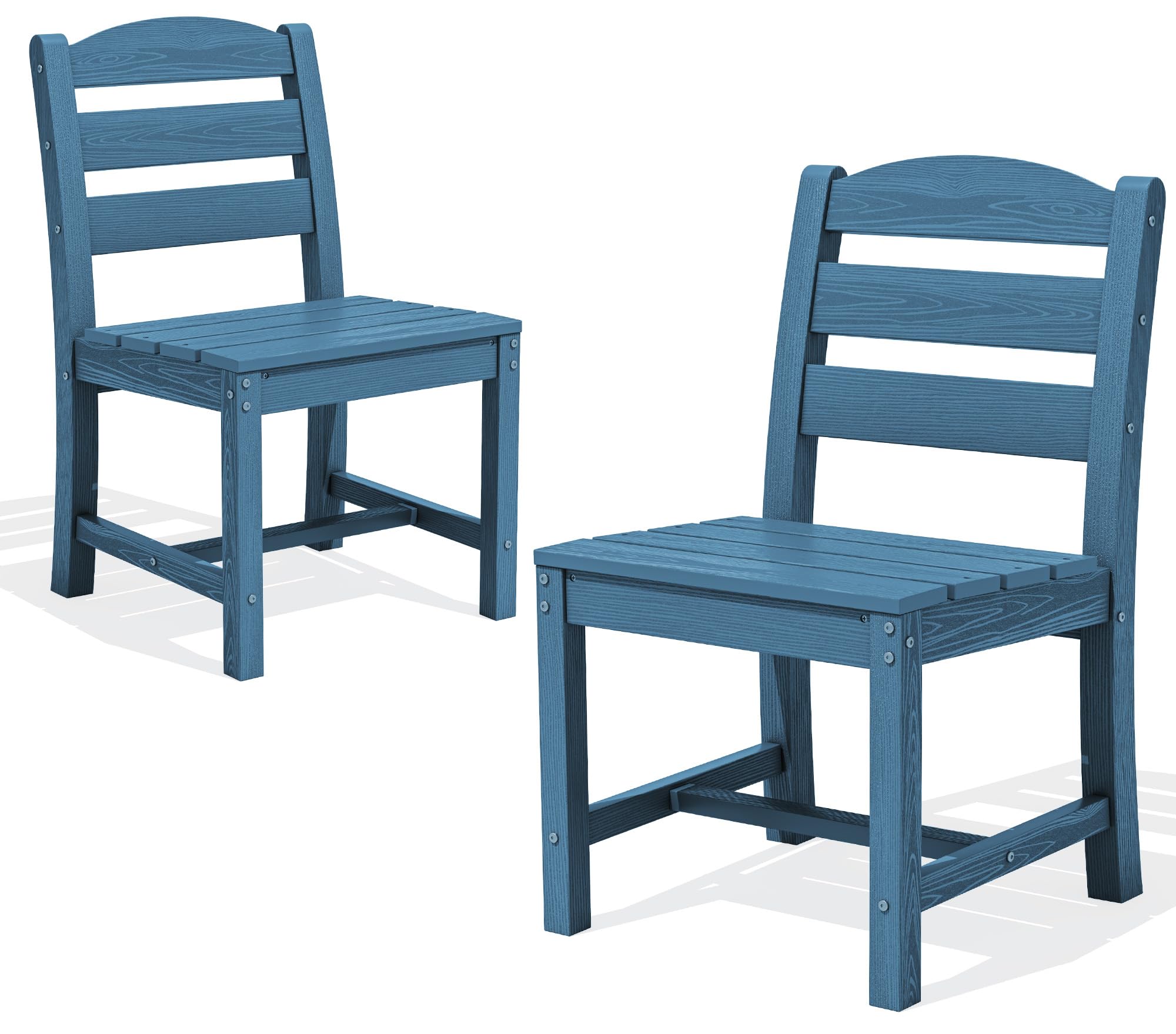 SERWALL Outdoor Armless Dining Chairs Set of 2, All-Weather HDPE Patio Chair with 19.7" Widened Seat, for Backyard, Garden, Blue