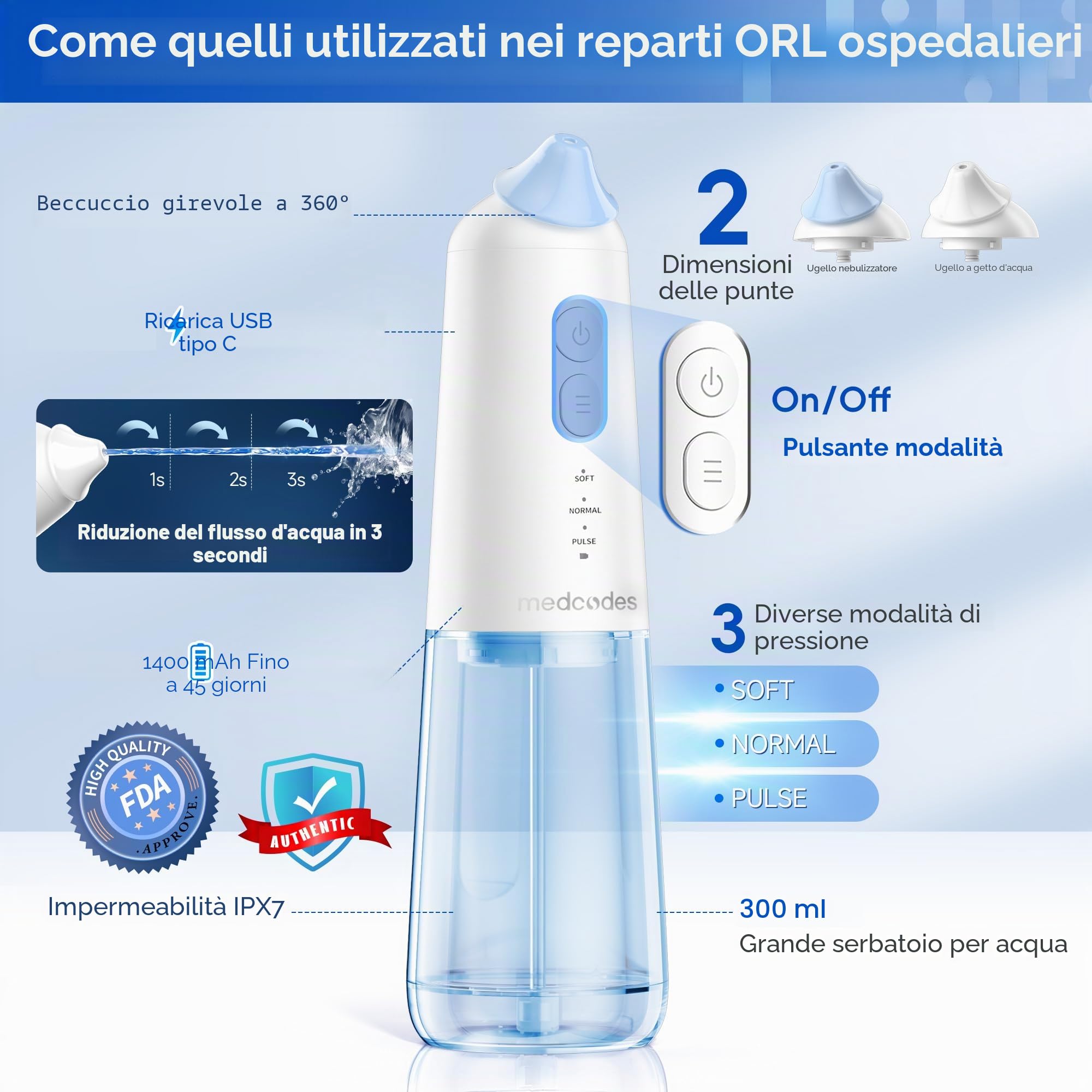 Sistema di irrigazione nasale, Bottiglia di risciacquo sinusoidale pulsante senza fili, Macchina di risciacquo nasale per la cura dei seni e del naso, Pulitore elettrico del naso (Large B)