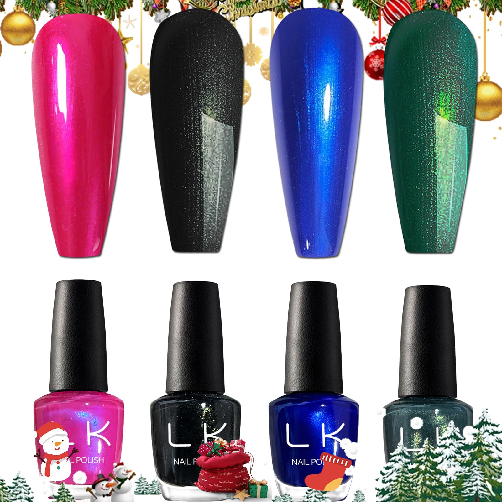 KAHSOSE Cute Mini Nail Polish Set - 4Pcs 5ML Glitter Quick Dry Gel Polish in Pink Blue Green