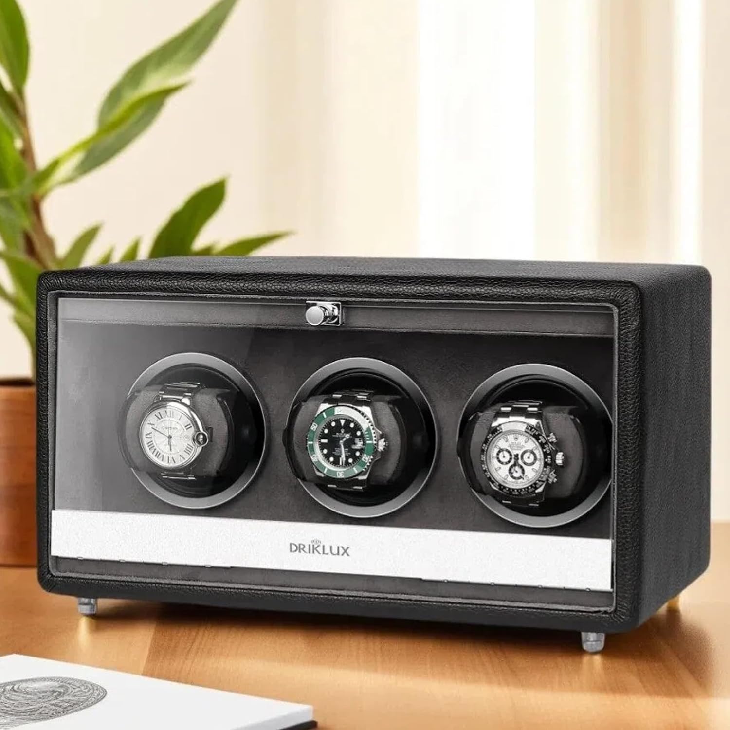 triple Leather Automatic Watch Winder Box for Rolex Watches case