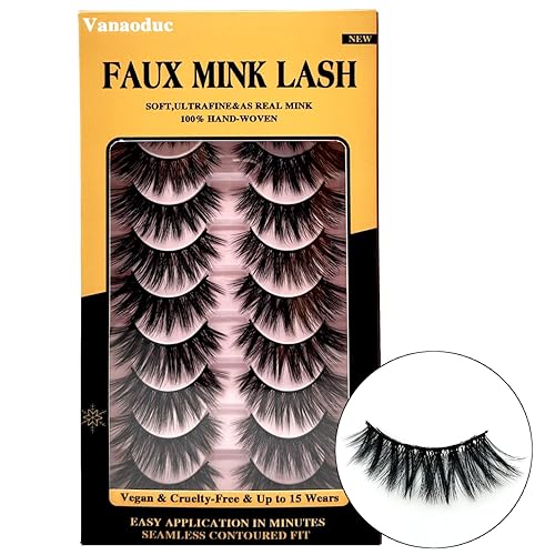 VANAODUC Pestañas postizas de aspecto natural de 0.59 a 0.70 pulgadas, pestañas de visón sintético 5D, esponjosas pestañas de ojo de gato, paquete