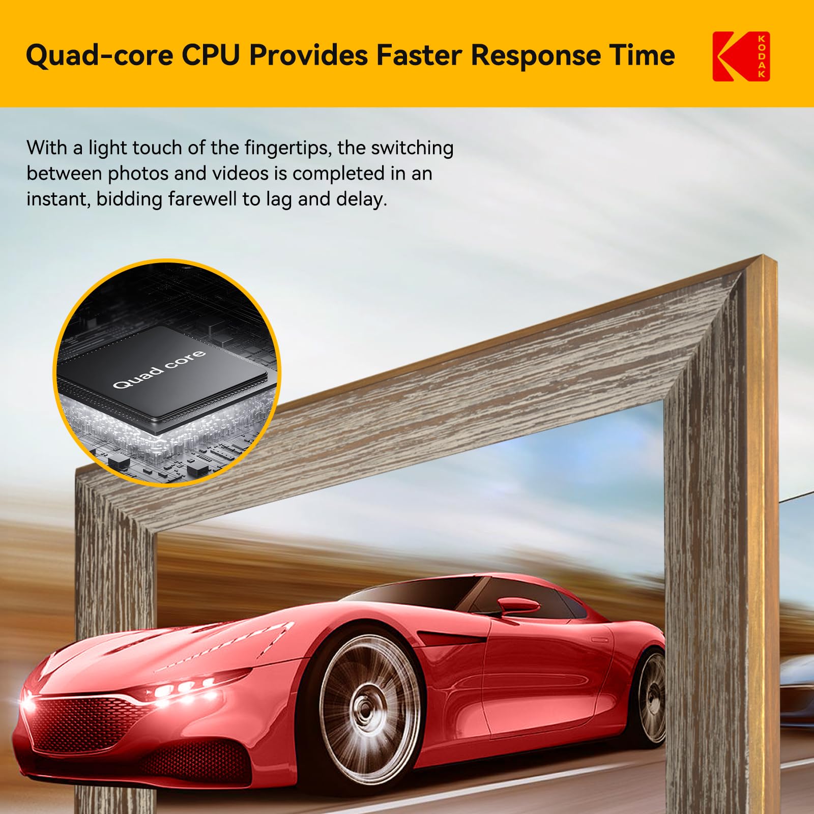 KODAK Wooden WiFi Digital Picture Frame, 32G 10.1 Inch Digital Photo Frame 1280x800 HD IPS Touch Screen, Auto-Rotate, Share Photos and Videos via KODAK App, for Friends and Family