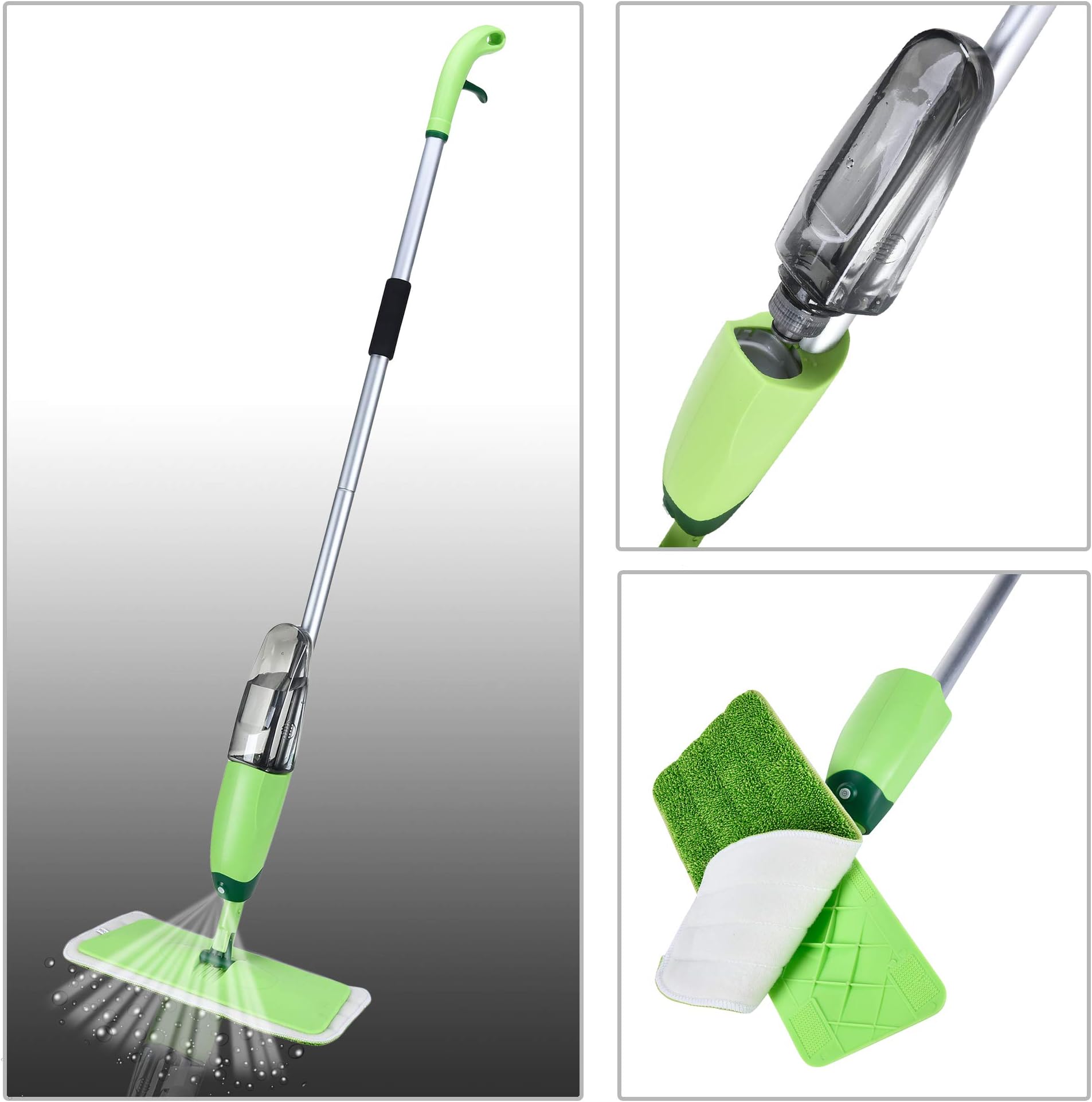Houskipper Aluminium and Plastic Professional Spray Mop with Best 360 Degree Easy Floor Cleaning for Home, Wet and Dry (Standard Size, Green)