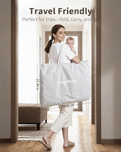 Miniatura 5 de ANGELBLISS Cuna de bebé, cuna de noche 3 en 1 para bebé, cuna plegable de un solo toque para recién nacido con lados de malla completa y altura