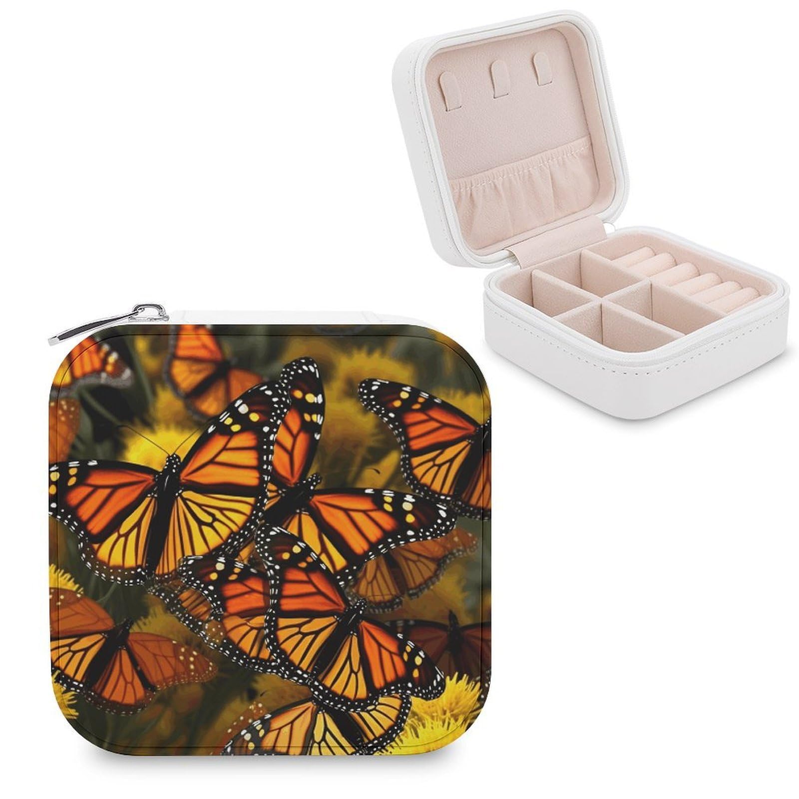 VstaDank Monarch Butterflie Jewelry Box Exquisite Leather Jewelry Organizer Portable Trinket Organizer Fashion Travel Jewelry Case for Rings Earrings Necklaces Unique Gifts for Women