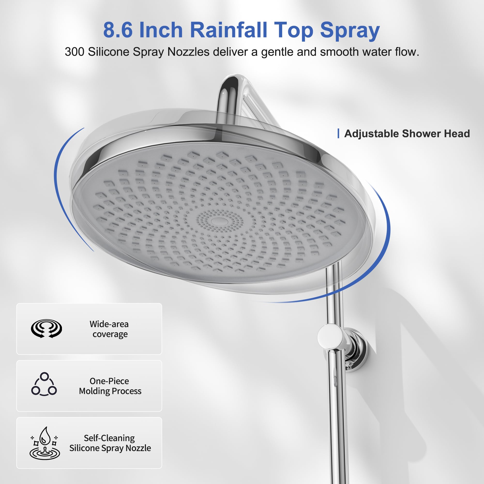MORADO Duschsystem mit Thermostat,Regendusche mit Armatur,Duscharmatur komplettset mit thermostat, Runder Regendusche und Handbrause,95cm Höhe,Chrom