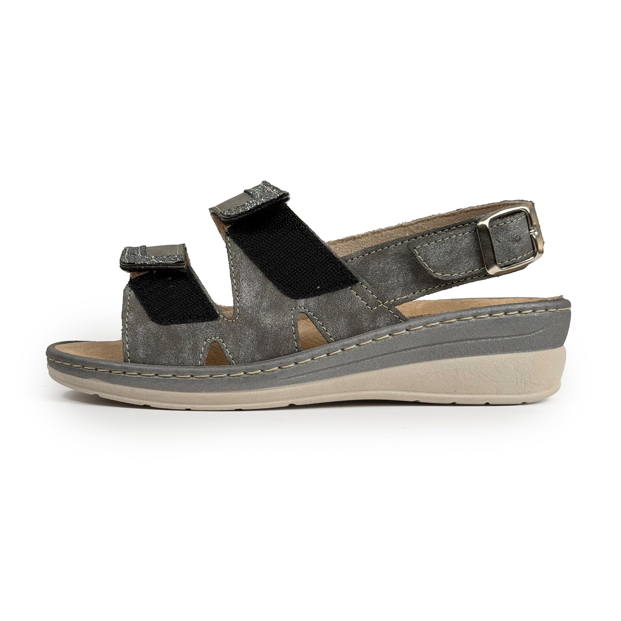 JOMIX Sandali Donna Comodi Ortopedici con Strappo e Fibbia Regolabile Plantare Estraibile in Vera Pelle Scarpe Estivi Ergonomici Anatomici da Anziani Piedi Sensibili e Uso Quotidiano