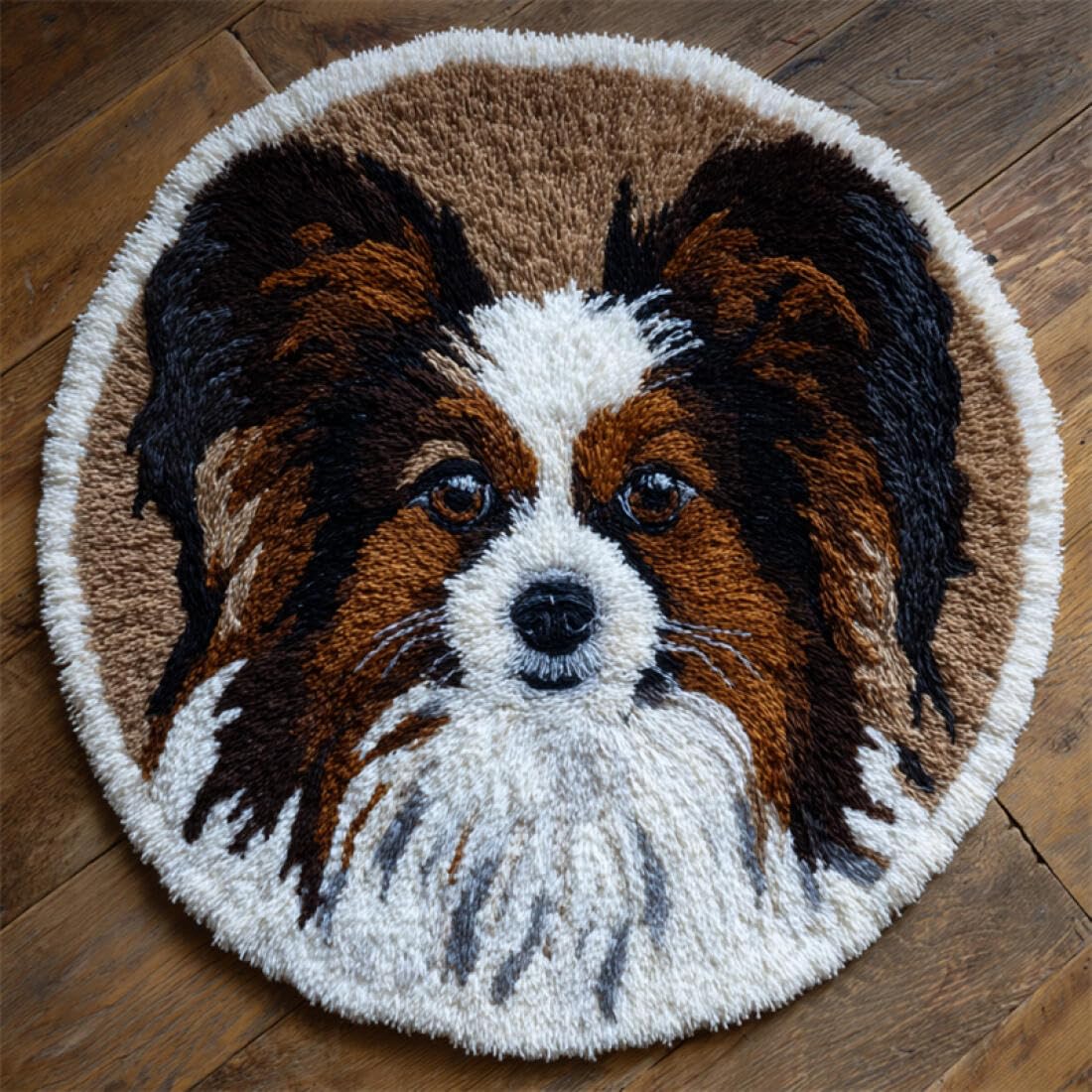 Rqwybcaxn DIY Latch Hook Rug Kit for Beginners Animal Crochet Starter Kit Cartoon Papillon 60x60cm Round Easy Pattern Floor Mat Bedroom Handmade Art