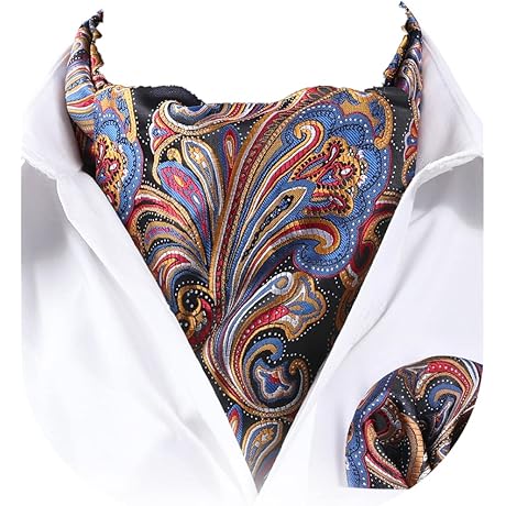 Paisley Cravat Tie and Pocket Square Set Floral Mens Ascot Scarf Handkerchief Wedding Party