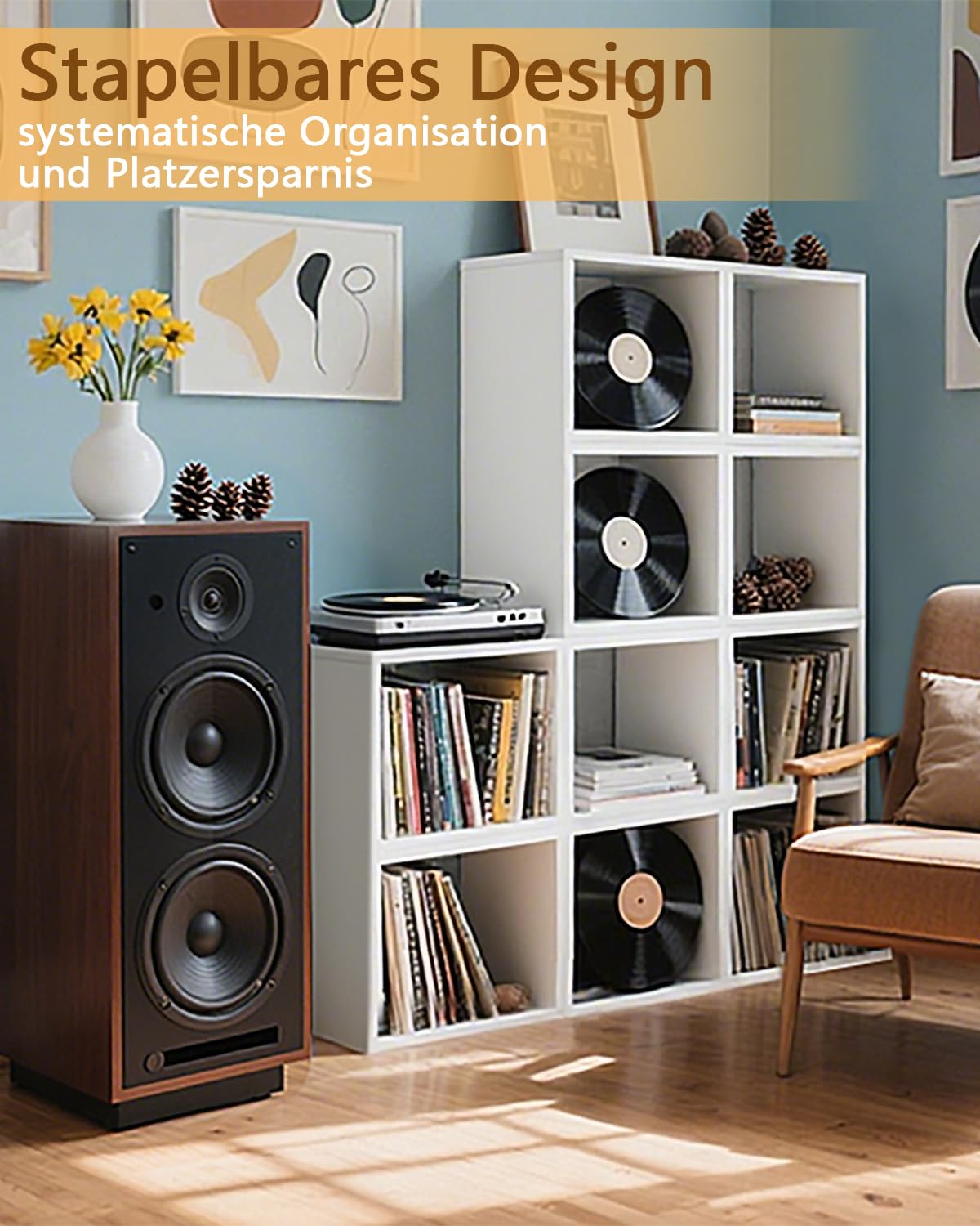 OUUTMEE 3 Stück Record Box, Hält bis zu 100 pcs Problemlos stapelbar, DIY-Design, kann als CD-Präsentationsständer Verwendet Werden,Weiß