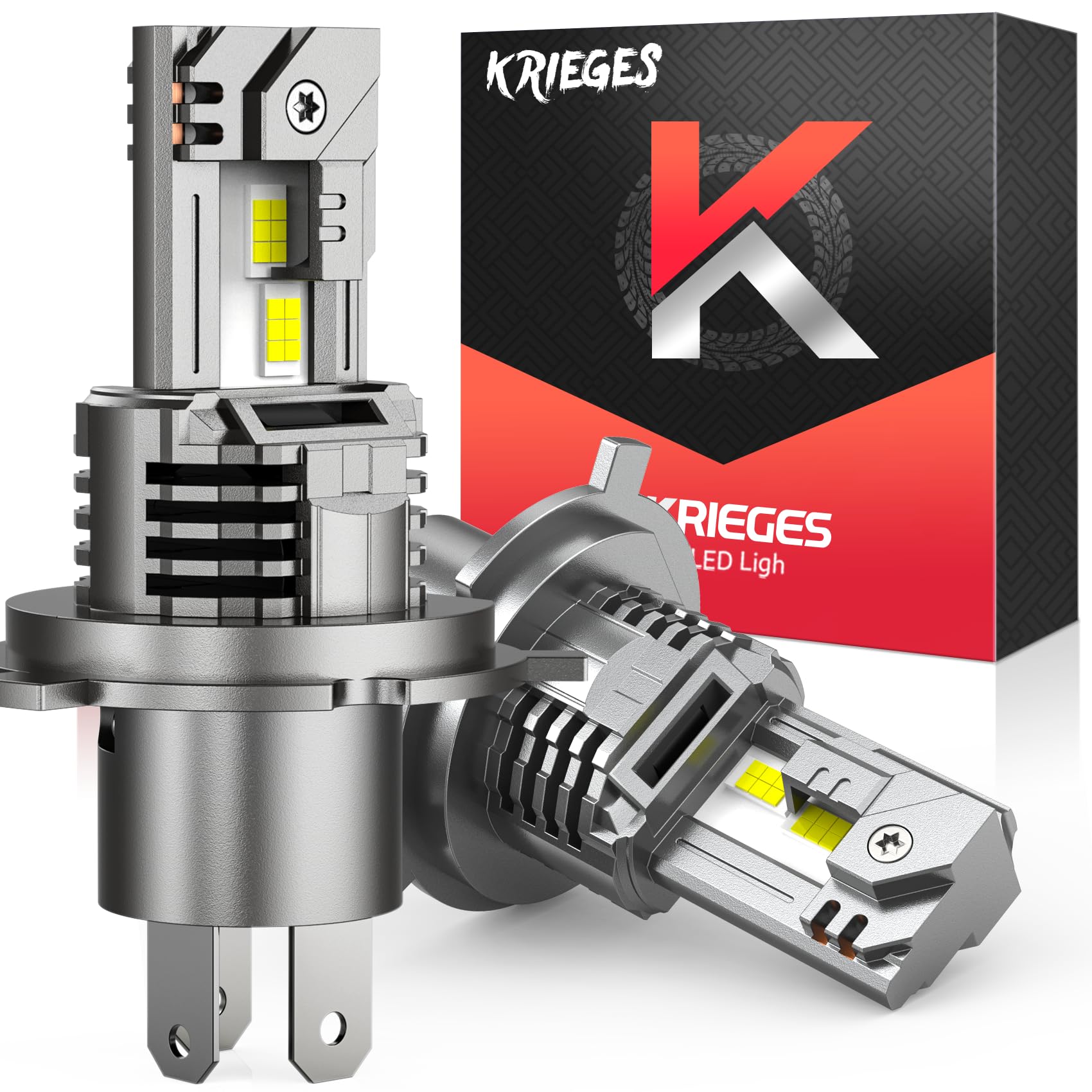 Krieges H4/9003 Bulbs, 6000K 900% High Brightness, 1:1 Mini Size, Plug and Play H4 9003 Fog Light Bulbs with Cooling Fan, Pack of 2, H4/9003/HB2