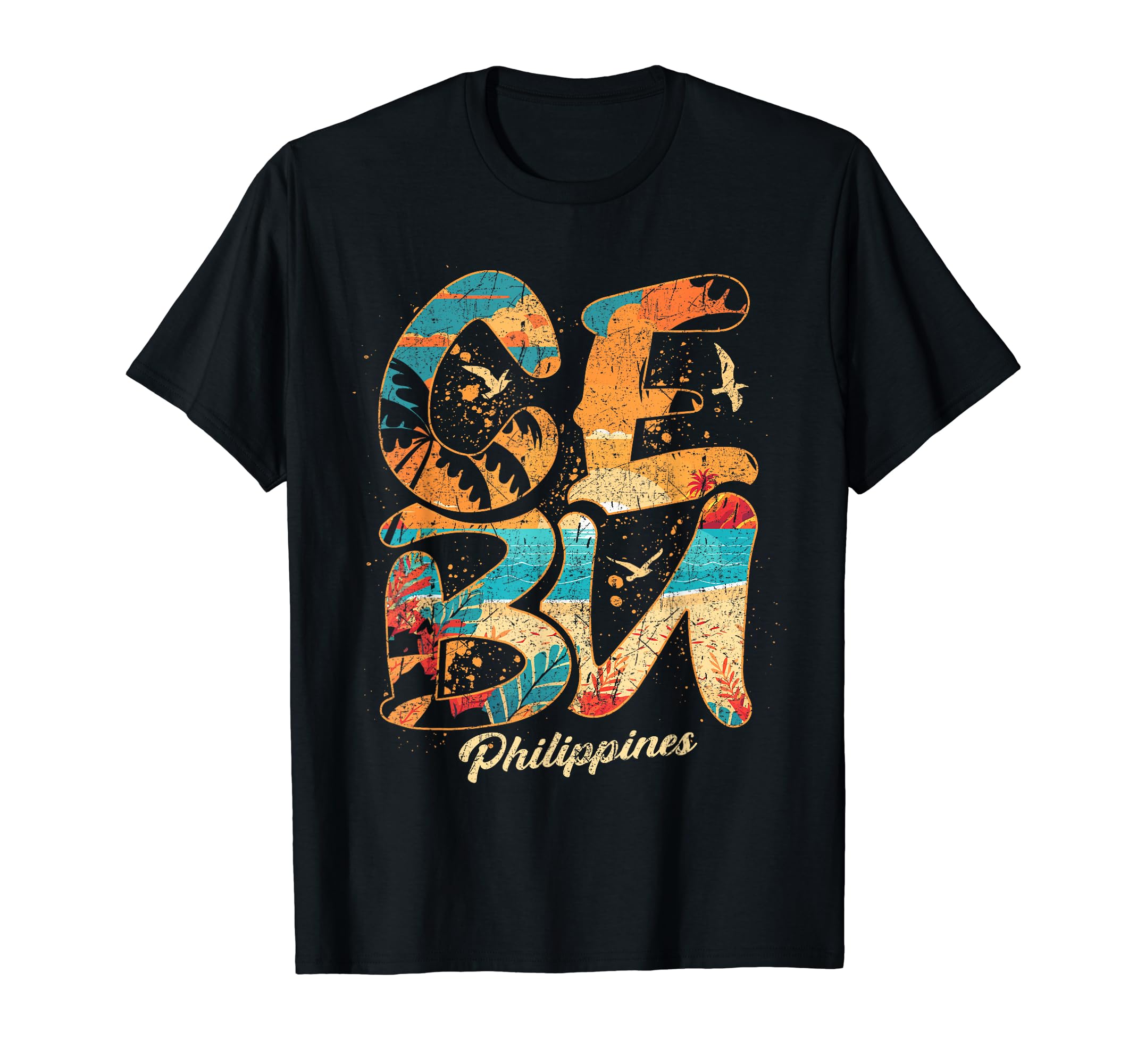 Cebu City Philippines SouvenirsCebu City Philippines Souvenir T-Shirt Black Unisex-Adults Small Classic Fit Crew Neck Short Sleeve Distressed Beach Elements