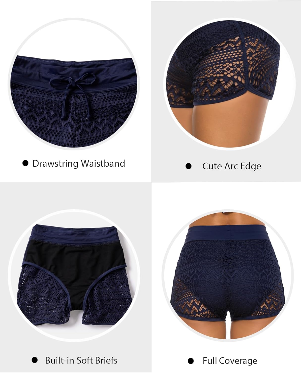 Women's Swim Shorts High Waisted Bathing Suit Lace Bottoms Swimsuit Bottoms Swimwear Bikini Board Shorts - Image 5