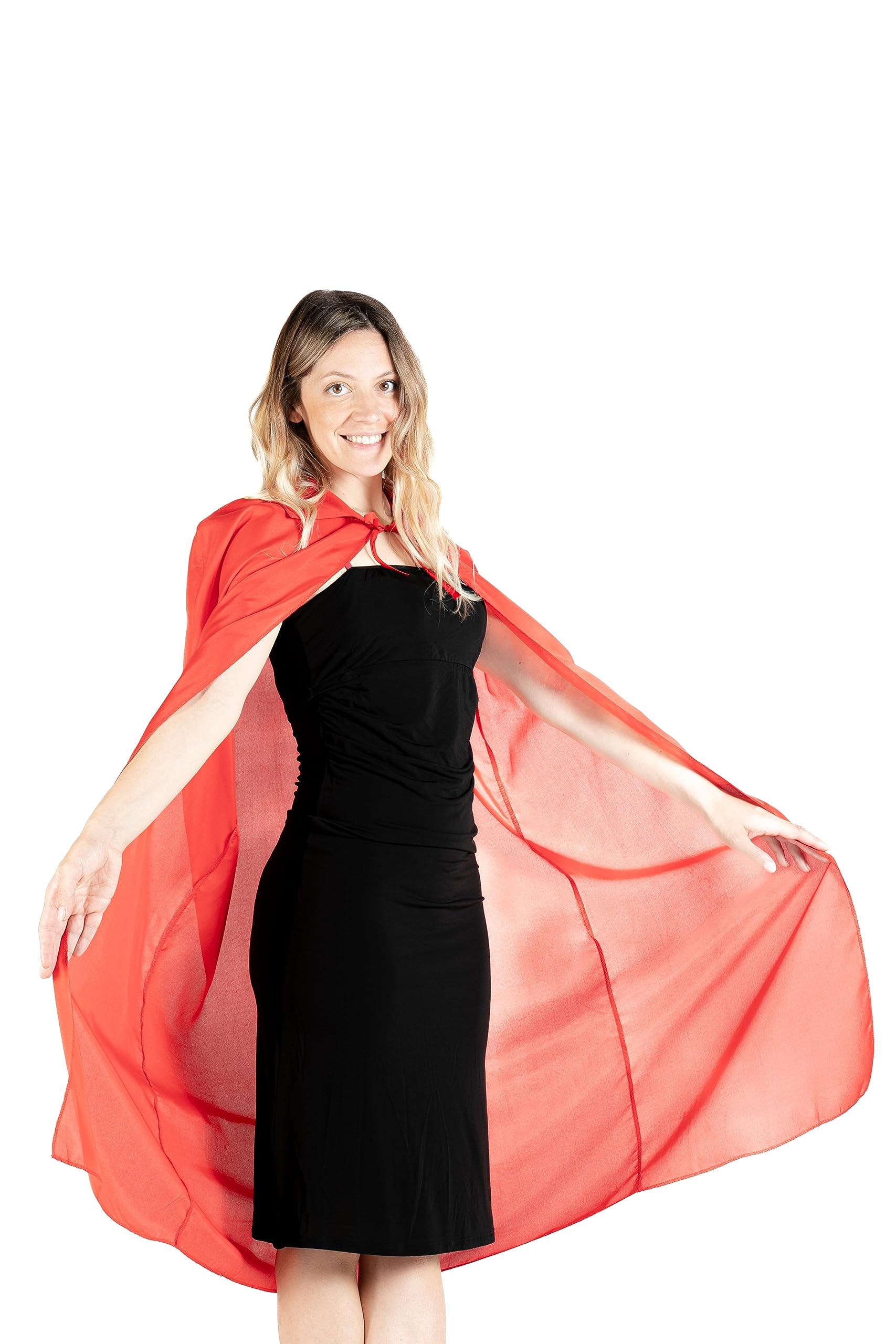 Cape Cloak disguise fancy dress with lapel revers (One size adult), red