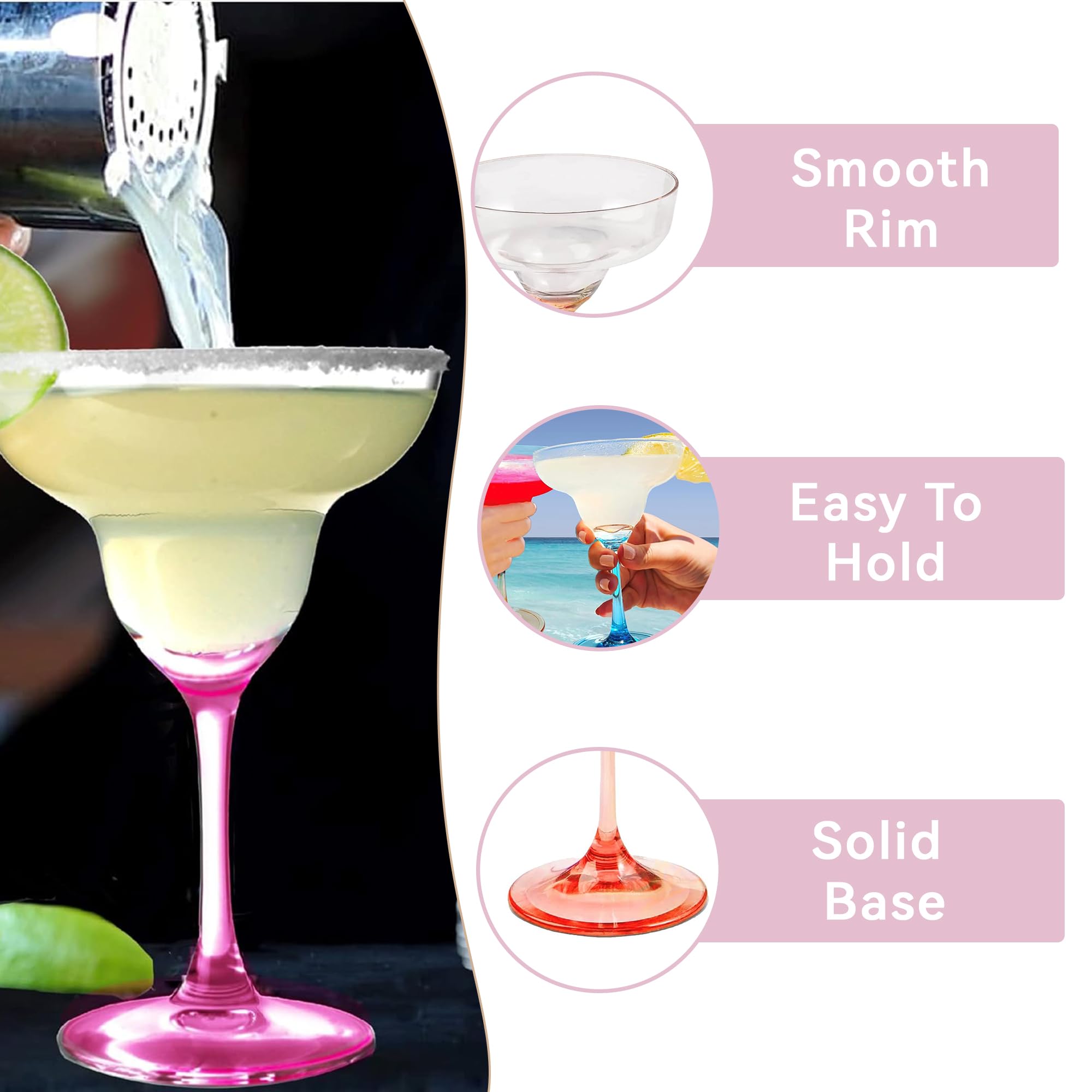 Lily's Home Margarita-Gläser aus bruchsicherem Kunststoff mit farbigem Stiel. aus bruchsicherem Polycarbonat-Kunststoff und ideal für den Innen- und Außenbereich, wiederverwendbar (je 284 ml), 4 Stück