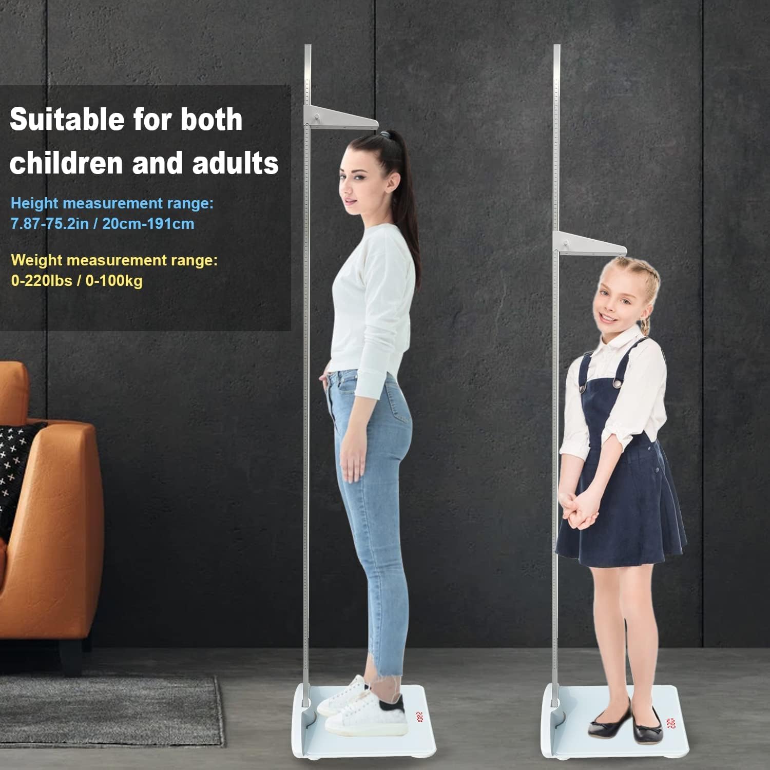 Báscula digital de tamaño y peso, plataforma combinada con telémetro portátil desmontable, peso máximo 100 kg, altura de la barra: 191 cm, báscula médica para niños y adultos