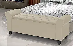 Baú Divã Paris Capitonê 130cm Para Cama Casal (Bege)