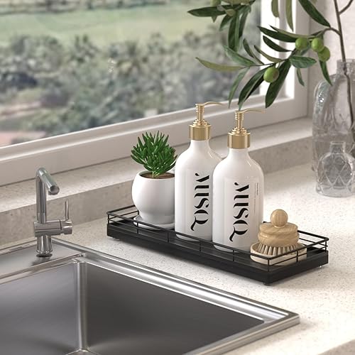 Miniatura 3 de Focusonit Bandeja de baño de roble para mostrador, bandeja de tocador de madera de 11 pulgadas para vela de perfume, organizador de encimera para