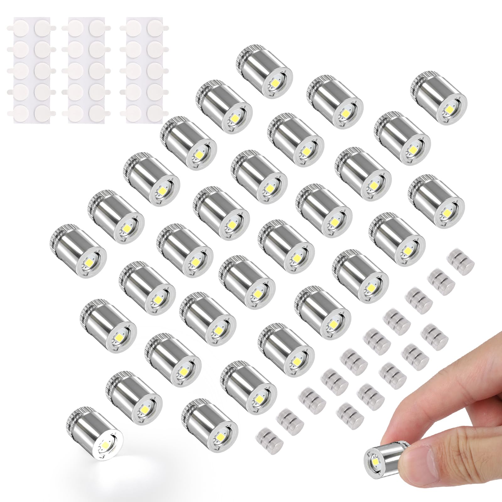 30pcs Miniature Led Lights, Micro Mini Tiny Small Led Decorative Lights with 15 Spare Batteries and 30 Adhesive Backings for Dollhouse Crafts Party Decoration Accessories (Cool White)