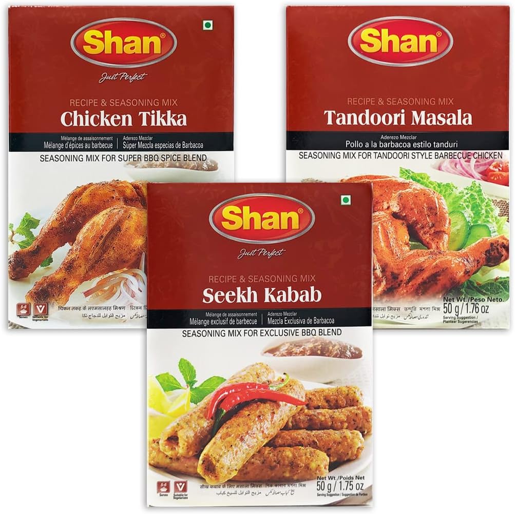 バーベキュー が 盛り上がる 辛口 マサラ Chicken Tandoori Masala インド本格バーベキュー 3 Kabab 各50g チキンティッカ Packs Tikka お買い得 タンドリーチキン Shan シークカバブ Seekh 日本語レシピ付き 3箱セット