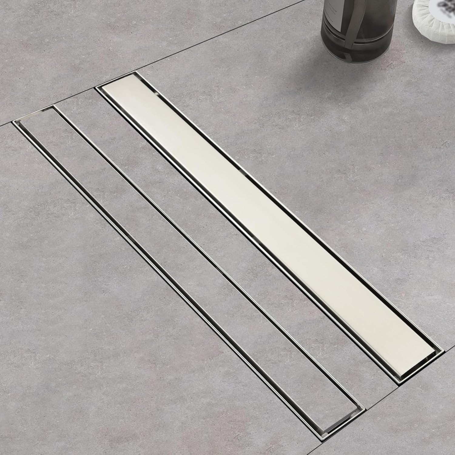 Duschrinne 60cm Unsichtbar mit Gebürsteter Oberfläche - Duschlauf und Duschabfluss als Rostfreie Einfache Entwässerung für Dusche, Kastenförmig
