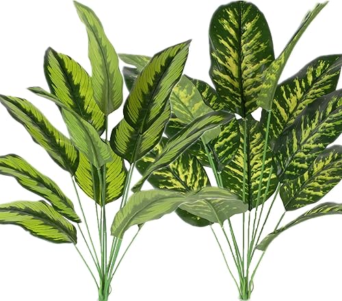 Plantas artificiales de palma de hojas falsas de 25 pulgadas para decoración de oficina en casa, 2 unidades