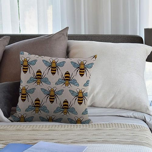 Miniatura 7 de HGOD DESIGNS Funda de cojín con diseño de abejas, algodón y lino, poliéster, decoración del hogar, sofá, escritorio, silla, dormitorio, 16 x 16