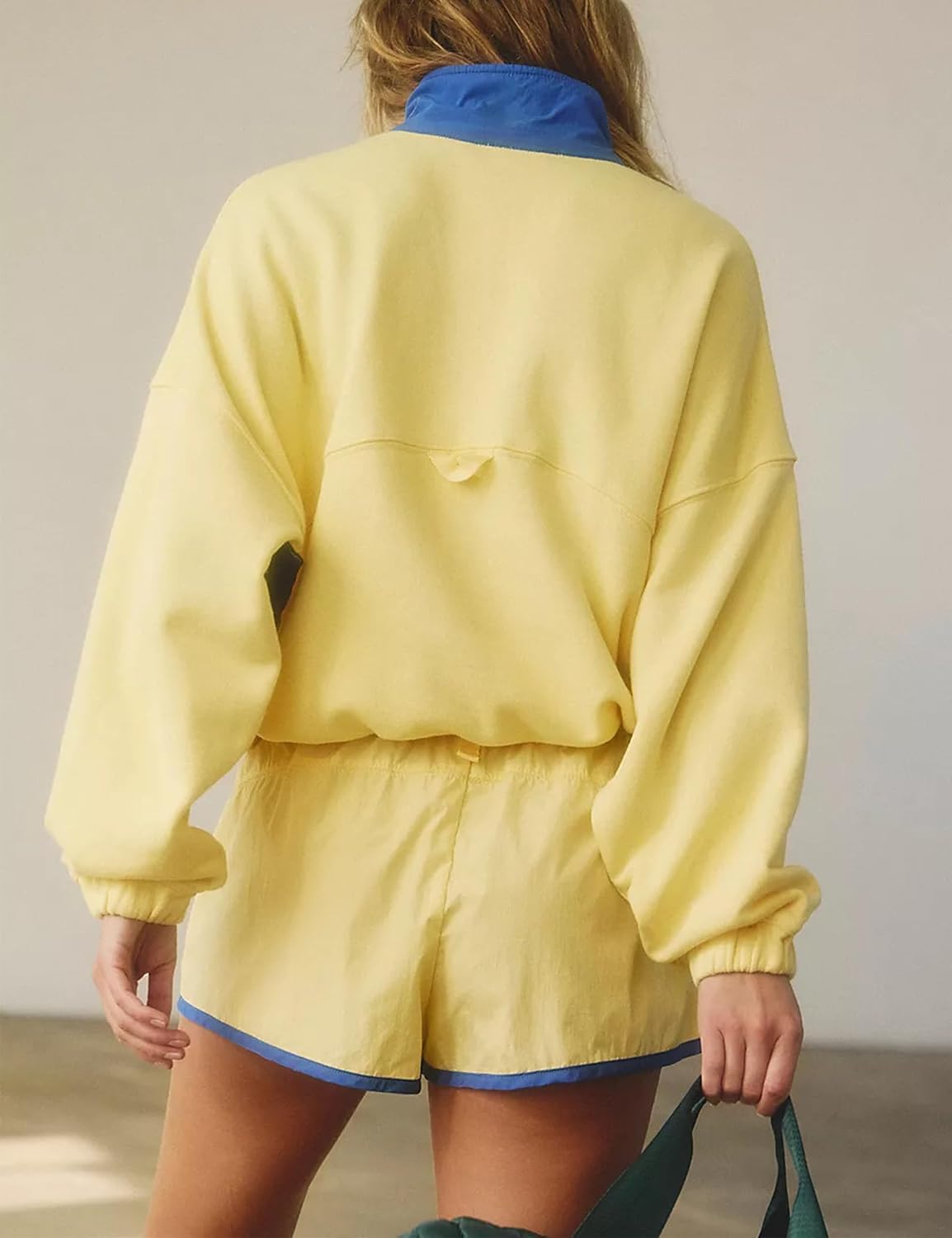 Womens 2 Piece Short Sets Loose Color Block Sweatshirt Short Set and Summer Long Sleeve Pullover Tracksuit with Pocket - Image 5