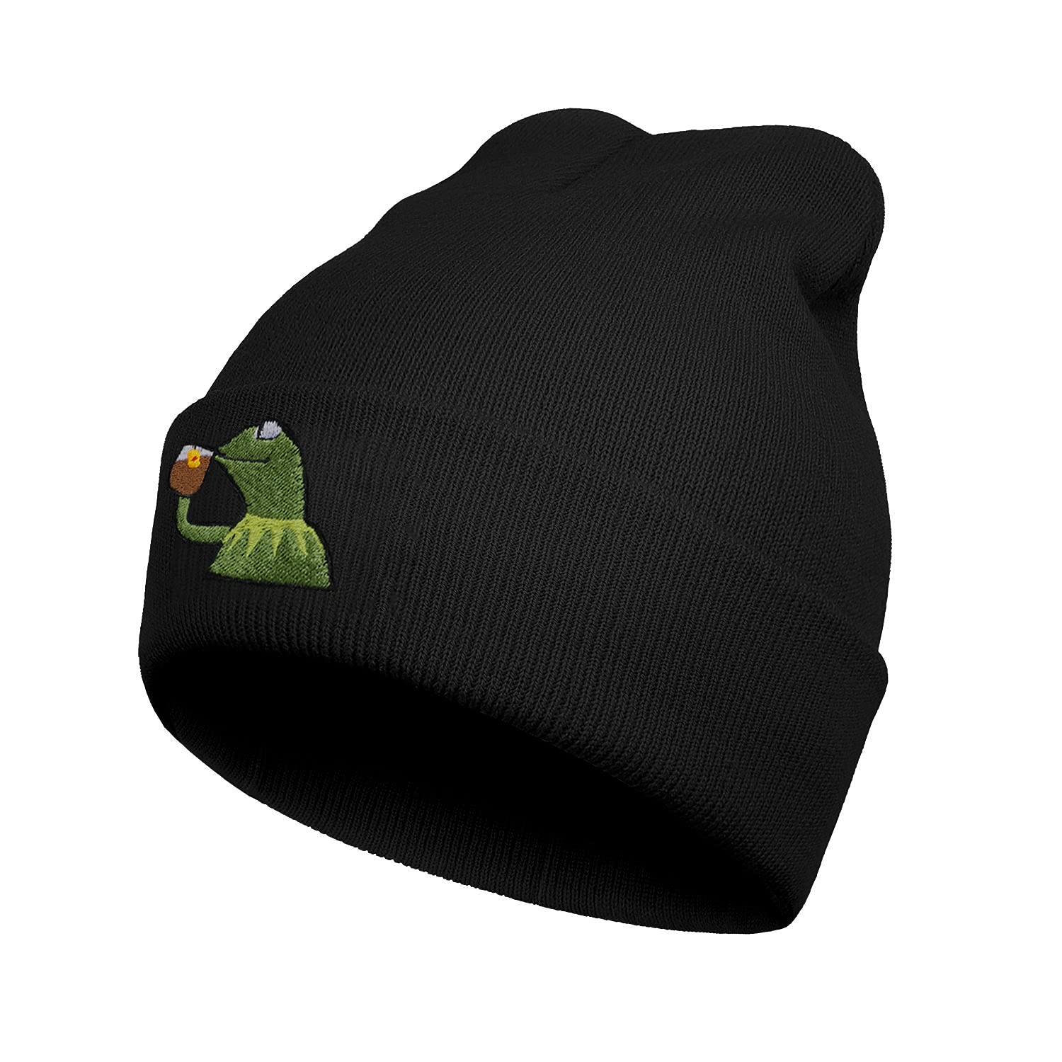 LinhiianFrog Embroidered Beanie Knit Hats for Men and Women, Fun Winter Daily Warm Acrylic Beanie