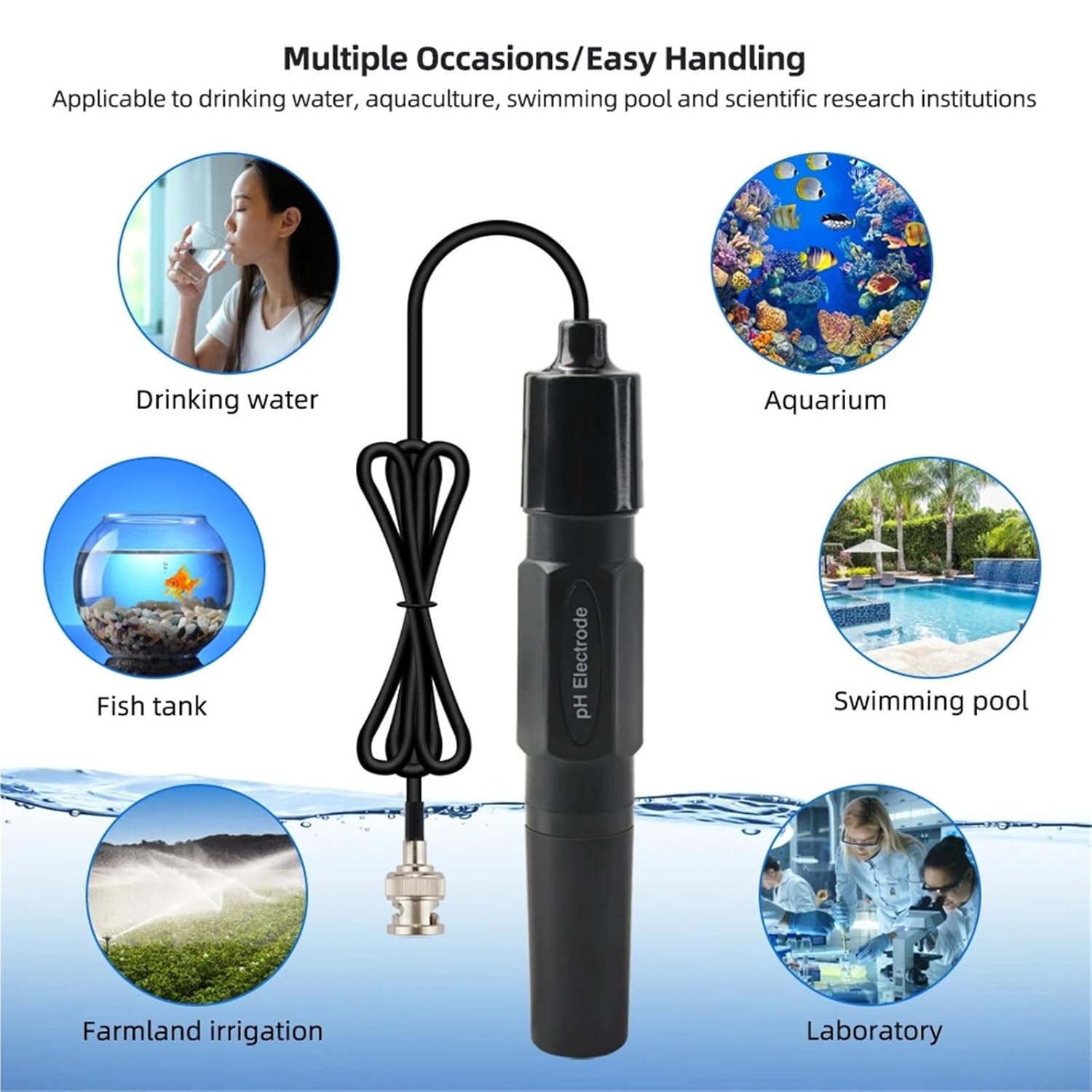 TDS Meter, Digital Water Tester PH Probe Aquarium Electrode Test Meter BNC Connector Cable Length 110cm Ph Calibration Liquid Sensor,Digital Water Tester