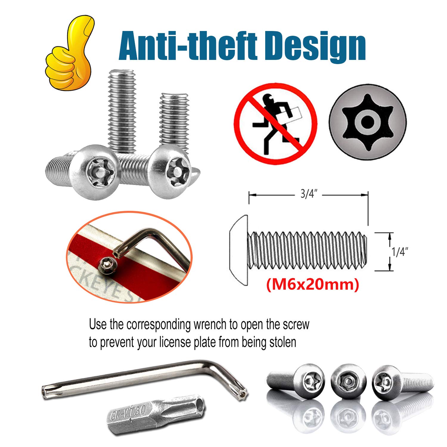 YoUoY Anti Theft License Plate Screws Stainless Steel
