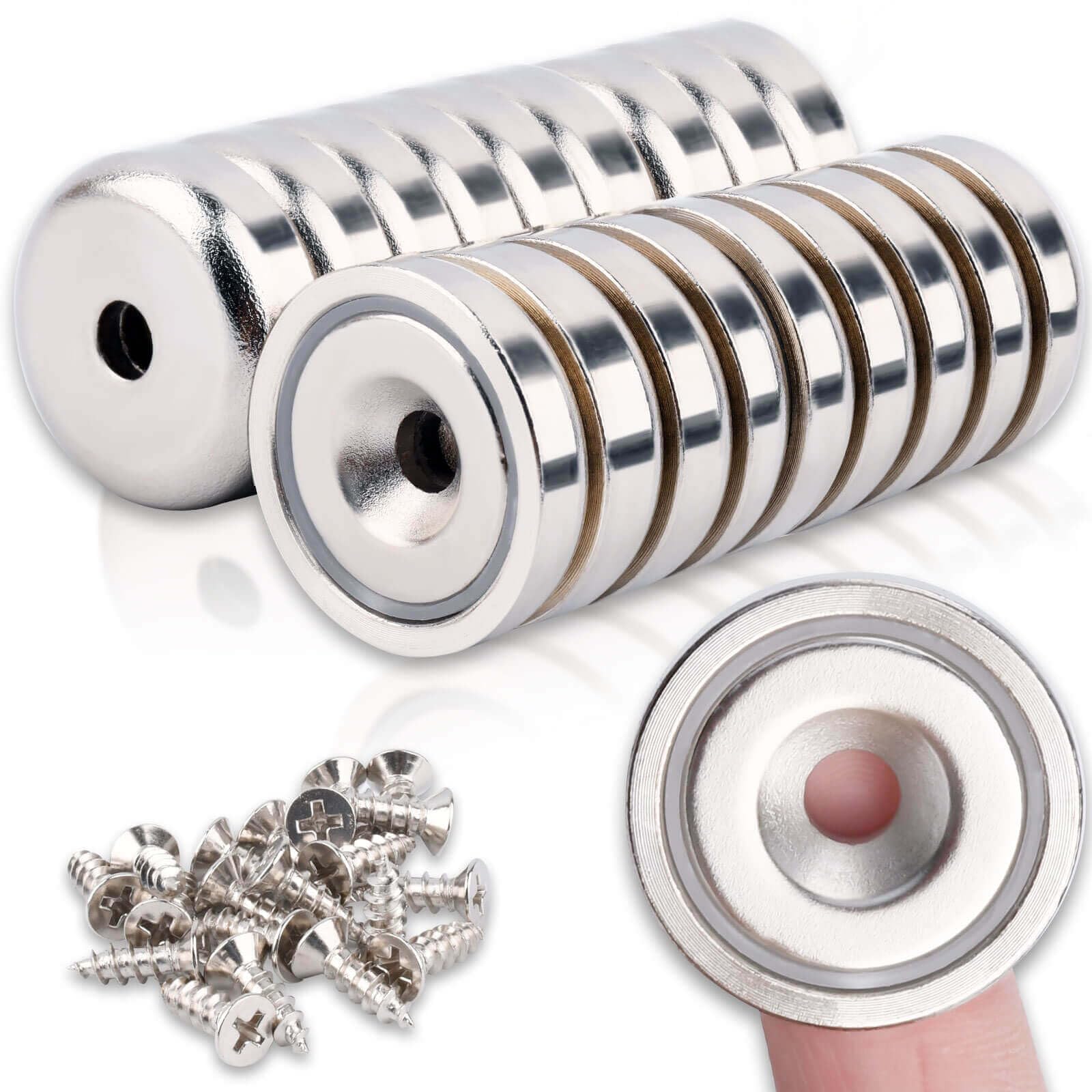 18pcs Neodymium Magnets with Holes, 25Kg+ Pulling 0.98" (25 mm) Strong Magnets Heavy Duty with Screws