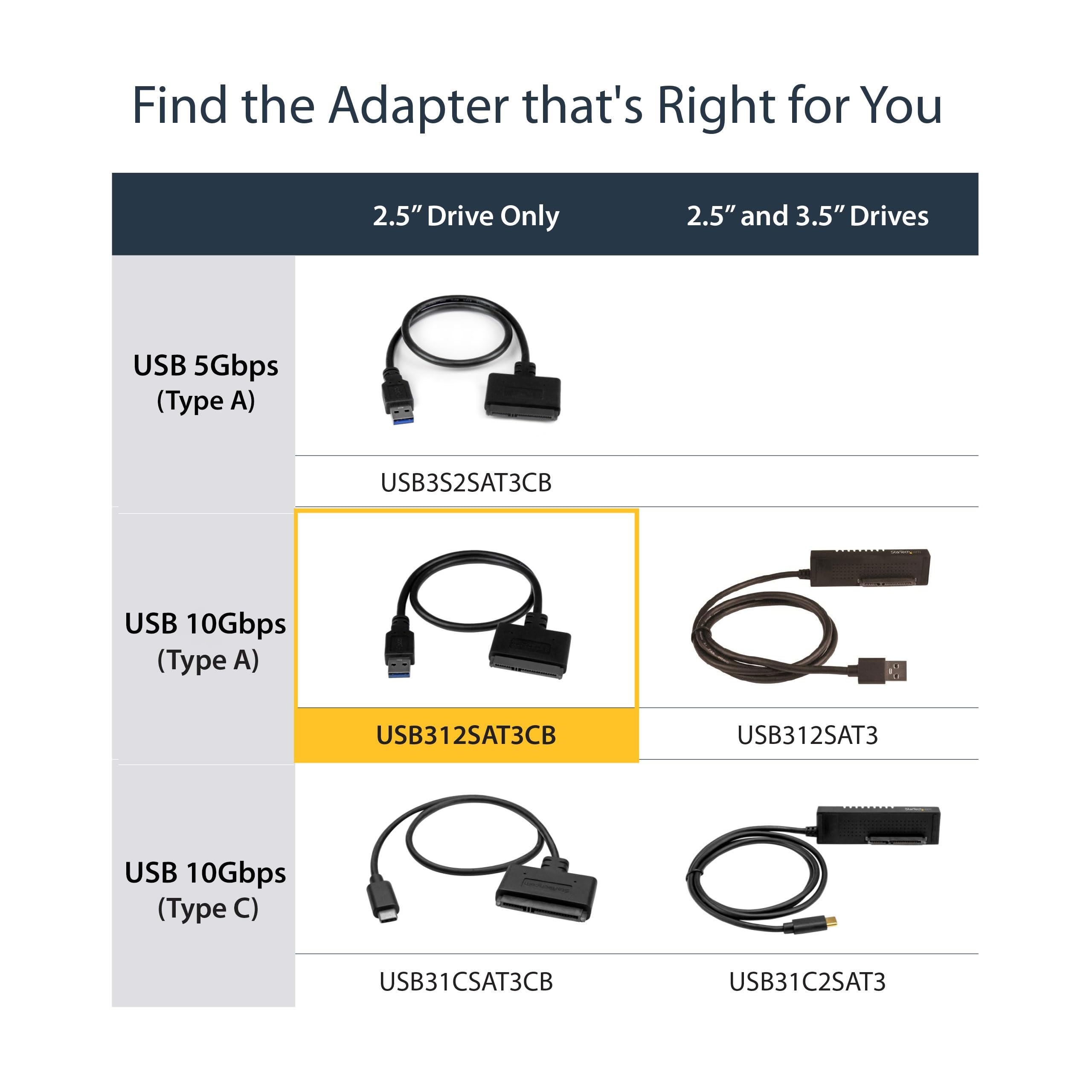 StarTech.com Adaptateur de Disque Dur USB 3.1 à 2,5" SATA - USB 3.1 Gen 2 10Gbps avec Convertisseur de Stockage Externe HDD/SSD UASP (USB312SAT3CB)