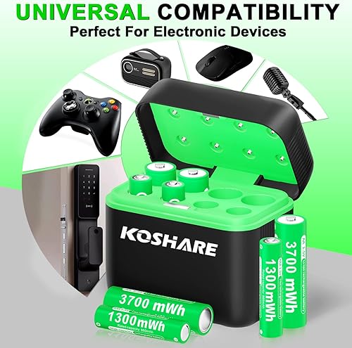 Miniatura 5 de Baterías recargables AA AAA de litio con cargador, 8 baterías de iones de litio de 1.5 V con 4 pilas AA de 3700 mWh y 4 pilas AAA de 1300 mWh, 1200