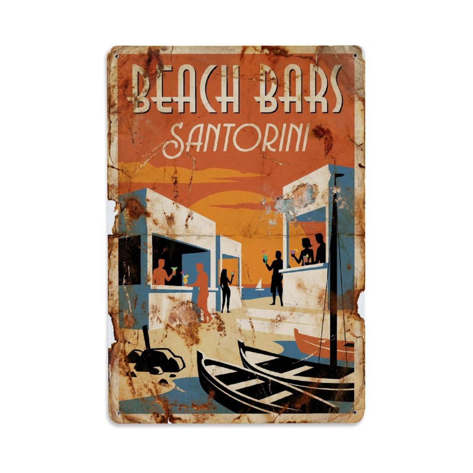 Gead 8X12inch Style Vintage Travel Santorini Beach Bars Metal Tin Sign