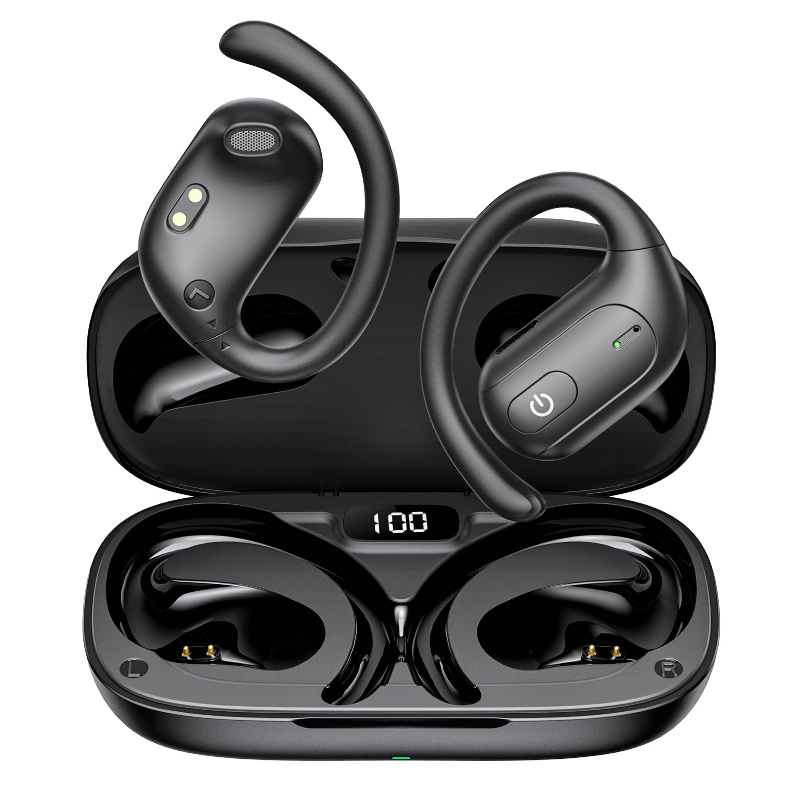 fojep Open Ear Bluetooth Headphones Wireless Earbuds with Noise Canceling Mic 52H Playtime Touch Control Open Ear Earbuds Premium Sound LED Dis : fojep Open Ear Bluetooth Headphones, Wireless Earbuds