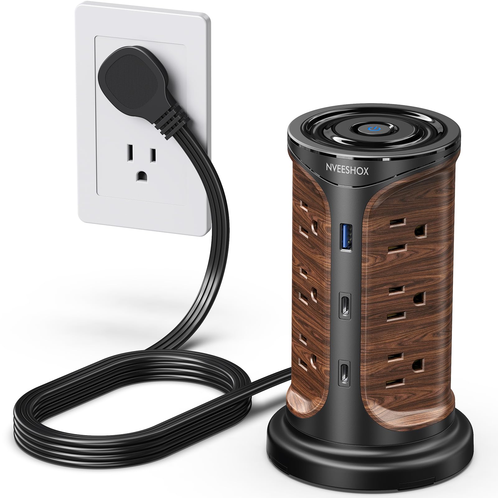 Photo 1 of Flat Plug Surge Protector Power Strip Tower with 12 Outlets 3 USB(2 Type C), 6.5 FT Ultra Flat Extension Cord with Multiple Outlets, Charging Station with Screw Wall Mount for Home Office Dorm